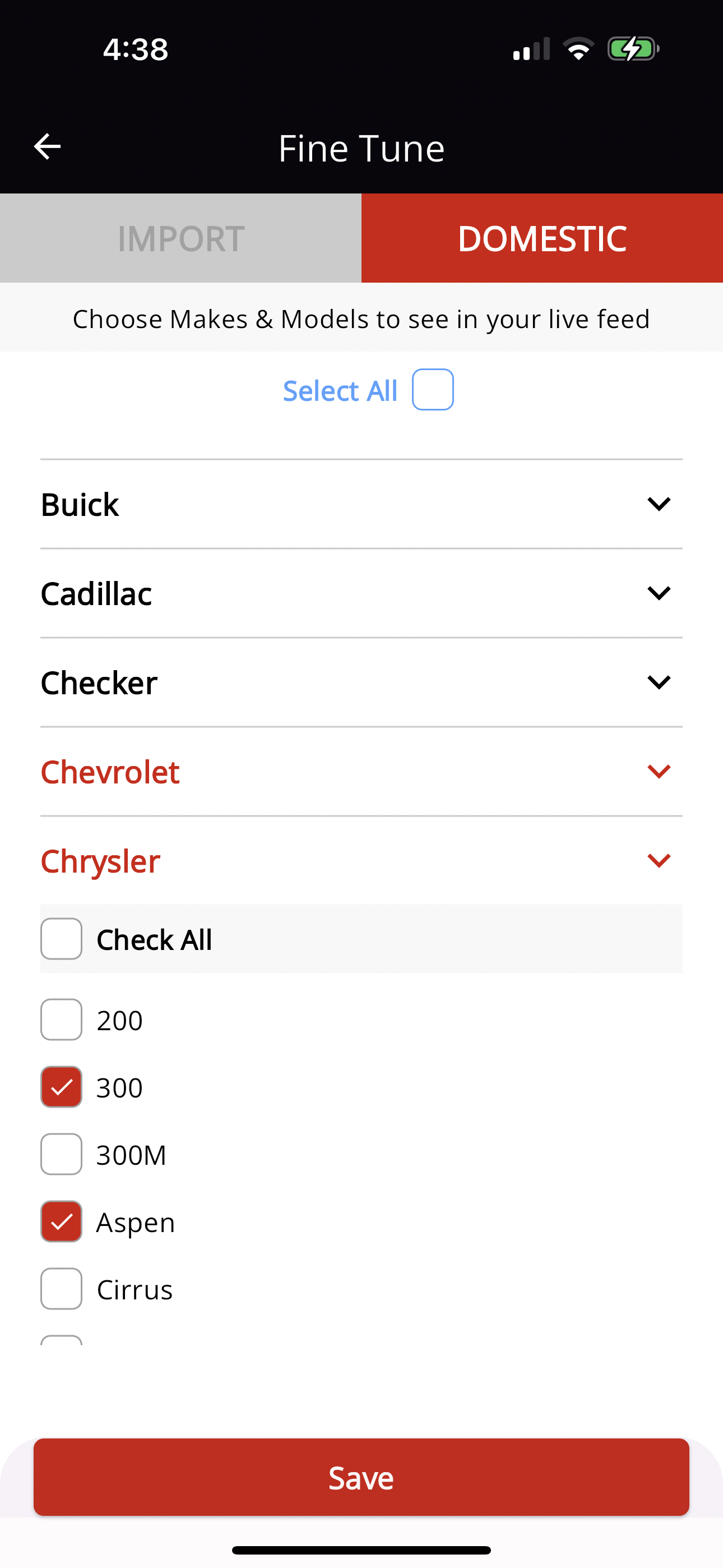 LiveYards fine tune settings screen
